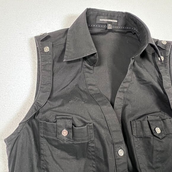 Express Design Studio Black XS Button Up Tank Top Collar Silver Buttons - Picture 6 of 10